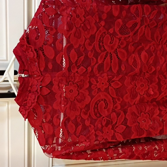 J. Crew Lace Mock Neck Top Size 4 Red - Picture 7 of 8